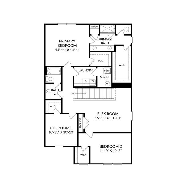 2D floor plan layout for the The Tyndall by Stanley Martin Homes in The Mill at Woodcreek Farms, Elgin, SC (Image 4).