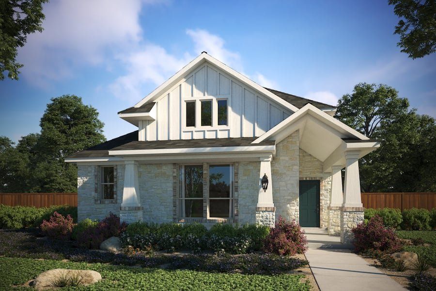 Front exterior of a new home in Sage Hollow, Kyle, TX, highlighting curb appeal (Image 1). Front exterior of a new home in Sage Hollow, Kyle, TX, highlighting curb appeal (Image 1).