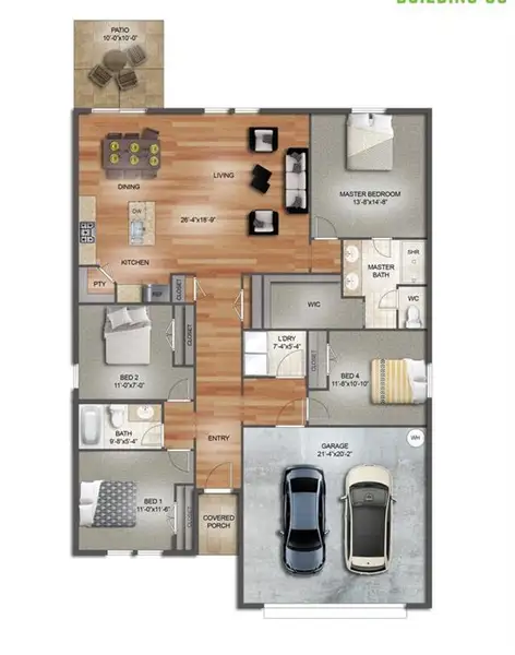 2D floor plan layout of this home in Trails of Fossil Creek, Fort Worth, TX (Image 4). 2D floor plan layout of this home in Trails of Fossil Creek, Fort Worth, TX (Image 4).