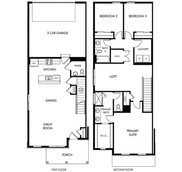2D floor plan layout for the The Woodland by Meritage Homes in Poudre Heights: The Meadow Collection, Windsor, CO (Image 3).