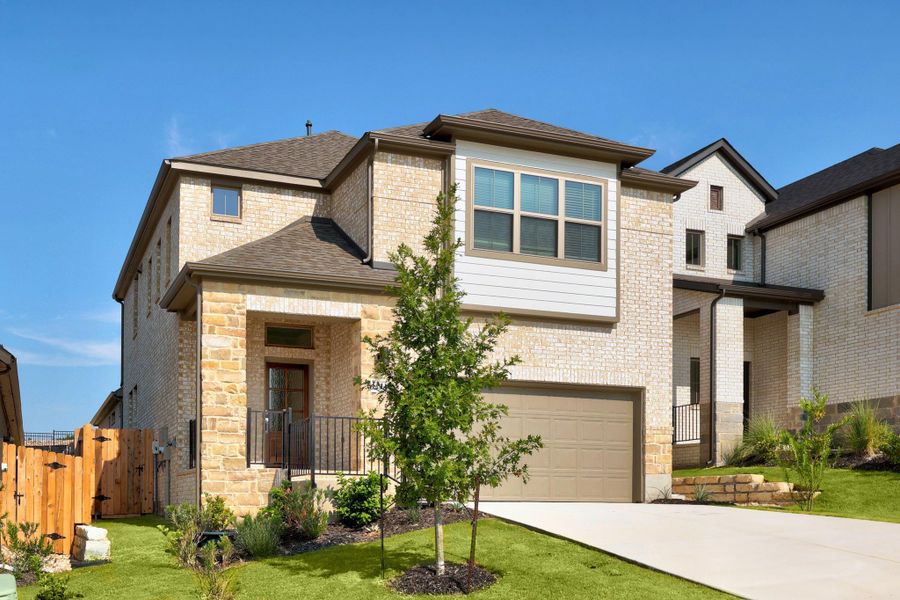 Front exterior of a new home in Lakeside at Tessera, Lago Vista, TX, highlighting curb appeal (Image 18).