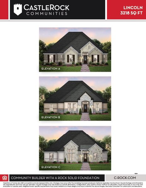 Representative exterior photo of a completed home built from the Lincoln by CastleRock Communities in Solterra, Mesquite, TX (Image 2). Representative exterior photo of a completed home built from the Lincoln by CastleRock Communities in Solterra, Mesquite, TX (Image 2).