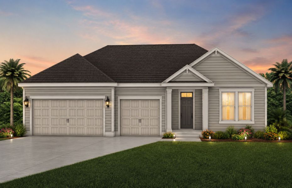 Front exterior of a new home in Del Webb North Myrtle Beach, Myrtle Beach, SC, highlighting curb appeal (Image 19). Front exterior of a new home in Del Webb North Myrtle Beach, Myrtle Beach, SC, highlighting curb appeal (Image 19).
