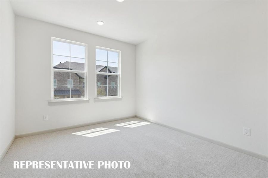 You'll find nicely sized secondary bedrooms in our Bella plan.  REPRESENTATIVE PHOTO