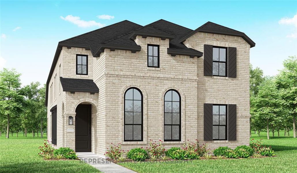 Front exterior of a new home in Pecan Square: 40ft. lots, Northlake, TX, highlighting curb appeal (Image 2). Front exterior of a new home in Pecan Square: 40ft. lots, Northlake, TX, highlighting curb appeal (Image 2).