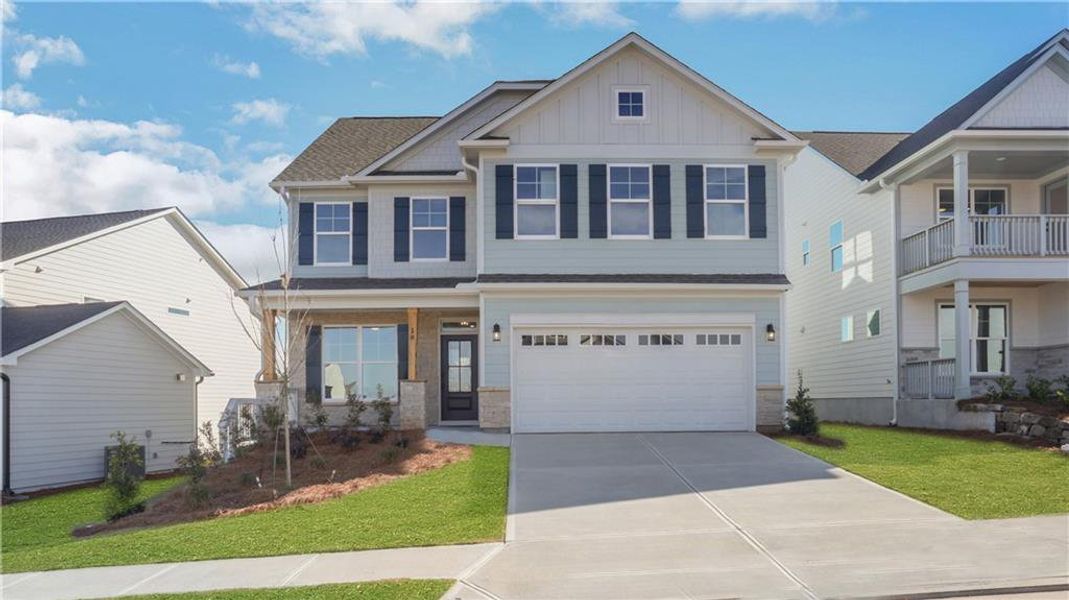 Front exterior of a new home in Twin Lakes, Hoschton, GA, highlighting curb appeal (Image 27).