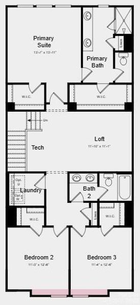 Second Floor Plan - Additional Highlights Include: laminate flooring extension on 1st floor, 30" gas range, upgraded microwave vent hood, sing bowl undermount kitchen sink, and 220 volt/50 amp outlet at garage