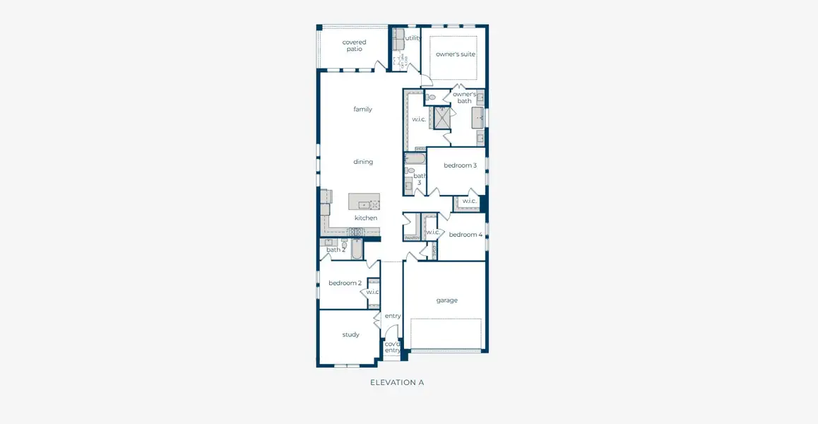 2D floor plan layout for the Elise by Normandy Homes in Rainwater Crossing, Celina, TX (Image 3).