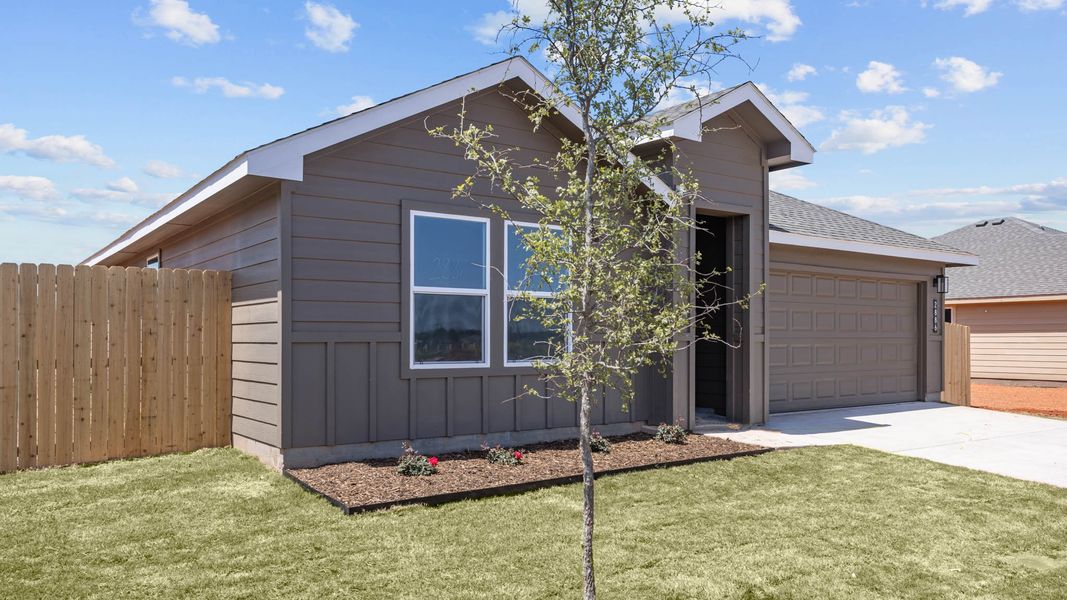 Representative exterior photo of a completed home built from the GLENDALE by D.R. Horton in Hampton Hills, Abilene, TX (Image 17). Representative exterior photo of a completed home built from the GLENDALE by D.R. Horton in Hampton Hills, Abilene, TX (Image 17).