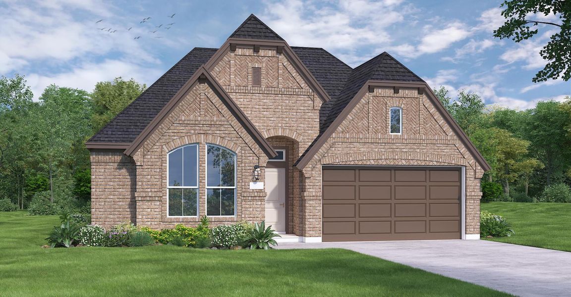 Front exterior of a new home in The Trails, New Caney, TX, highlighting curb appeal (Image 1). Front exterior of a new home in The Trails, New Caney, TX, highlighting curb appeal (Image 1).