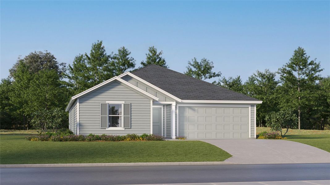 Front exterior of a new home in Bertram Oaks: Majors Collection, Bertram, TX, highlighting curb appeal (Image 20). Front exterior of a new home in Bertram Oaks: Majors Collection, Bertram, TX, highlighting curb appeal (Image 20).