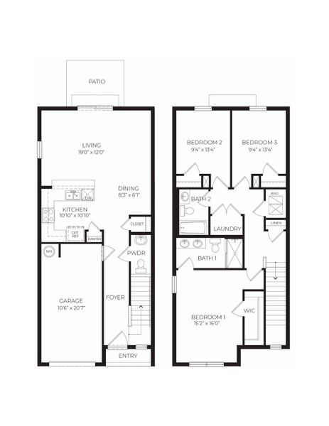 2D floor plan layout of this home in The Vineyards Townhomes, Holly Hill, FL (Image 2). 2D floor plan layout of this home in The Vineyards Townhomes, Holly Hill, FL (Image 2).