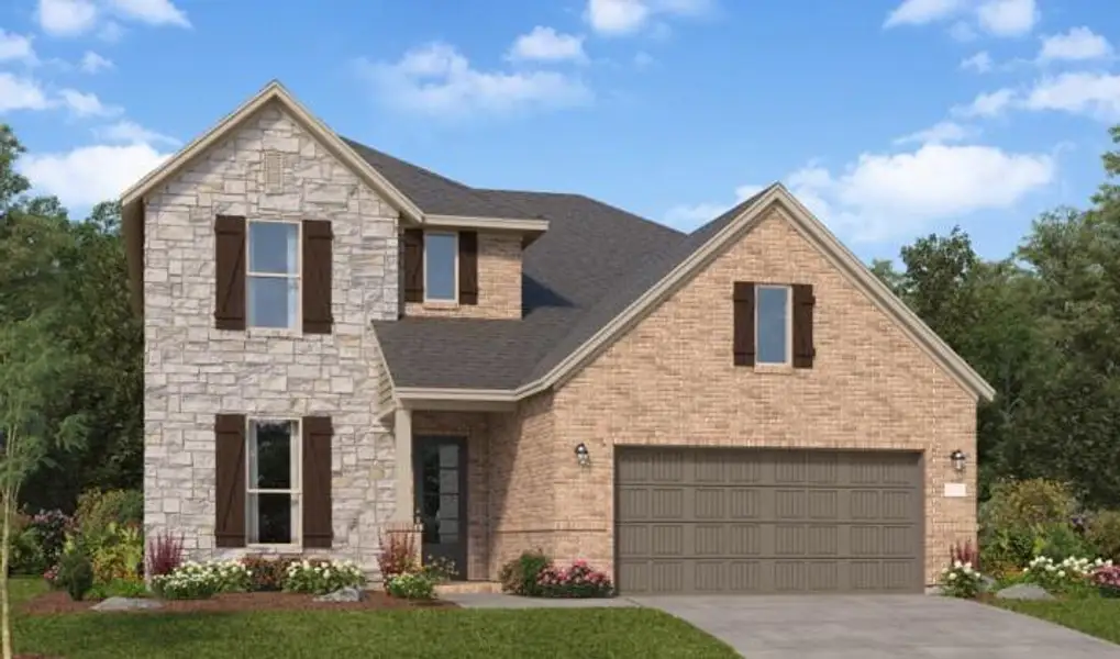 Front exterior of a new home in Sunterra: Richmond Collection, Katy, TX, highlighting curb appeal (Image 1). Front exterior of a new home in Sunterra: Richmond Collection, Katy, TX, highlighting curb appeal (Image 1).
