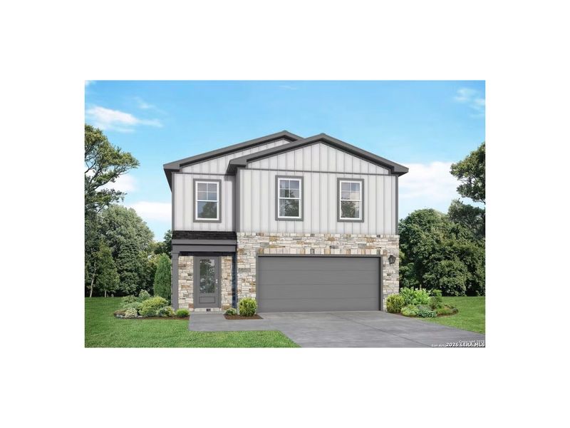Front exterior of a new home in Applewhite Meadows, San Antonio, TX, highlighting curb appeal (Image 1). Front exterior of a new home in Applewhite Meadows, San Antonio, TX, highlighting curb appeal (Image 1).