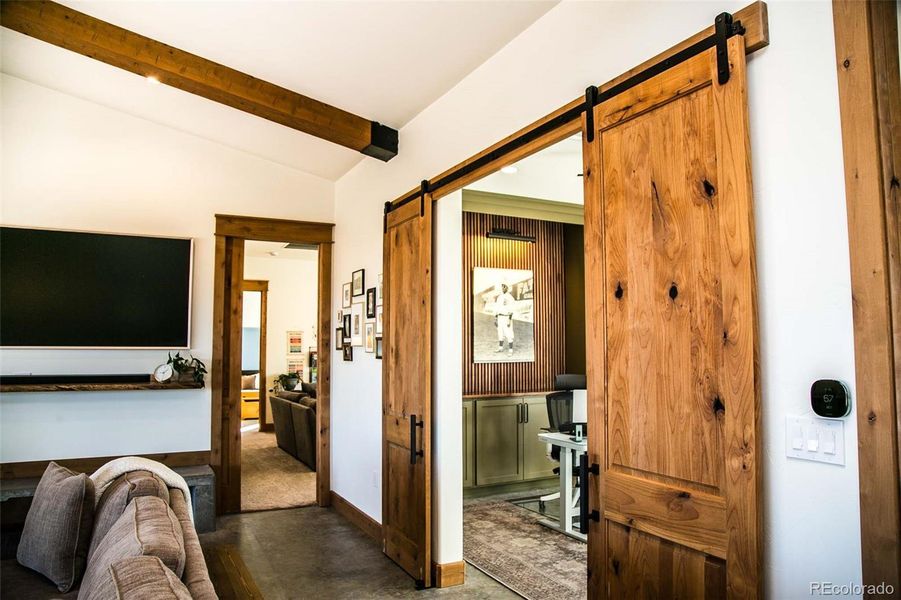 Office barn doors-knotty alder throughout