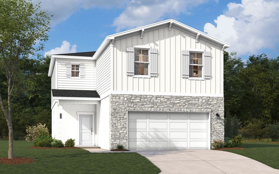 Front exterior of a new home in Oakfield Trails, Parrish, FL, highlighting curb appeal (Image 17). Front exterior of a new home in Oakfield Trails, Parrish, FL, highlighting curb appeal (Image 17).