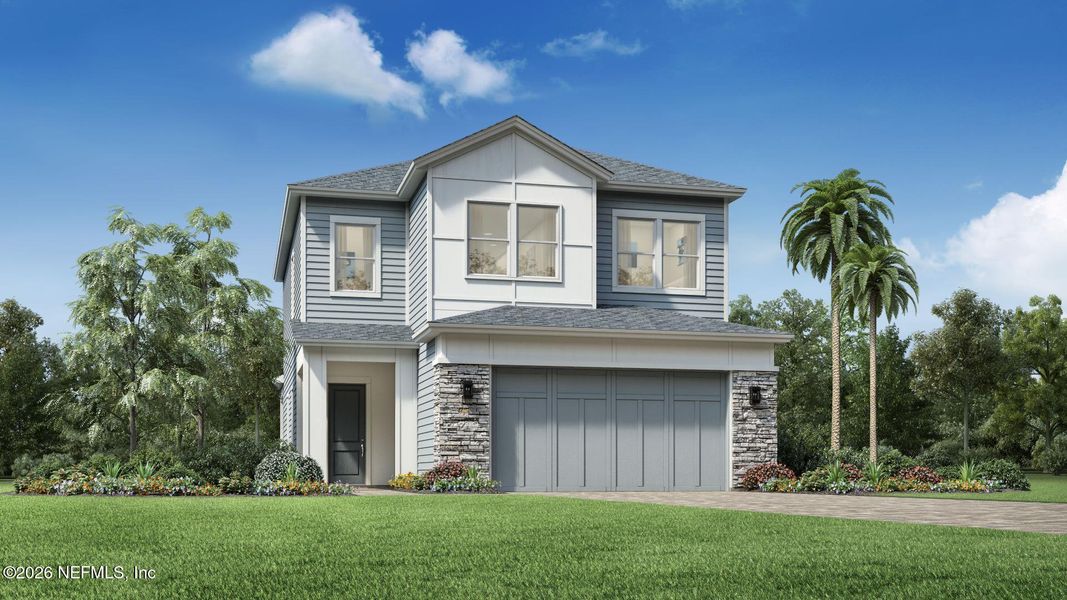 Front exterior of a new home in , St. Augustine, FL, highlighting curb appeal (Image 1). Front exterior of a new home in , St. Augustine, FL, highlighting curb appeal (Image 1).