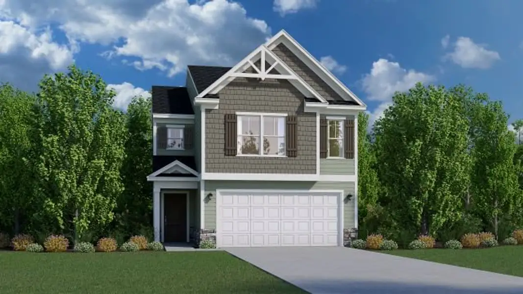Representative exterior photo of a completed home built from the Jade by Veranda Homes in Halton Oaks, Spartanburg, SC (Image 5). Representative exterior photo of a completed home built from the Jade by Veranda Homes in Halton Oaks, Spartanburg, SC (Image 5).