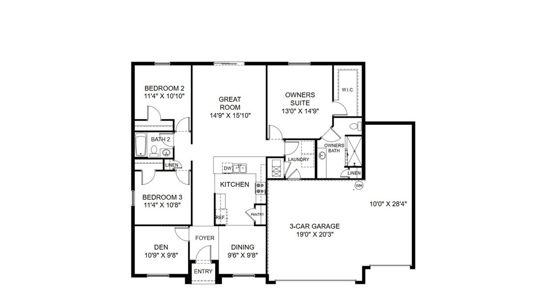2D floor plan layout for the Highland by Holiday Builders in Lehigh Acres, Lehigh Acres, FL (Image 3).