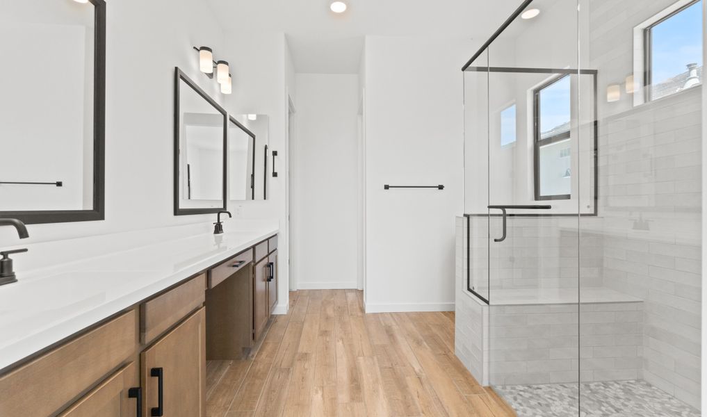 Primary bath with matte black accents Primary bath with matte black accents