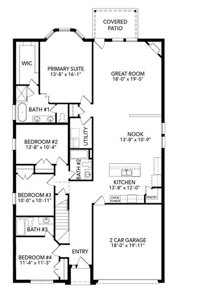 2D floor plan layout of this home in Country Lakes, Denton, TX (Image 3).