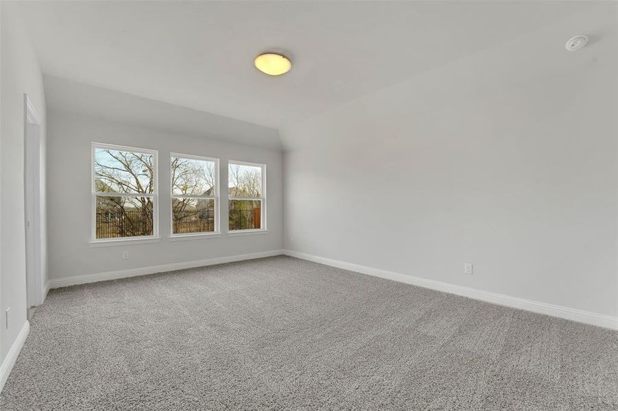 Carpeted spare room with baseboards