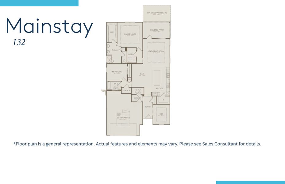2D floor plan layout of this home in Del Webb Wilmington at Mallory Creek, Leland, NC (Image 4).