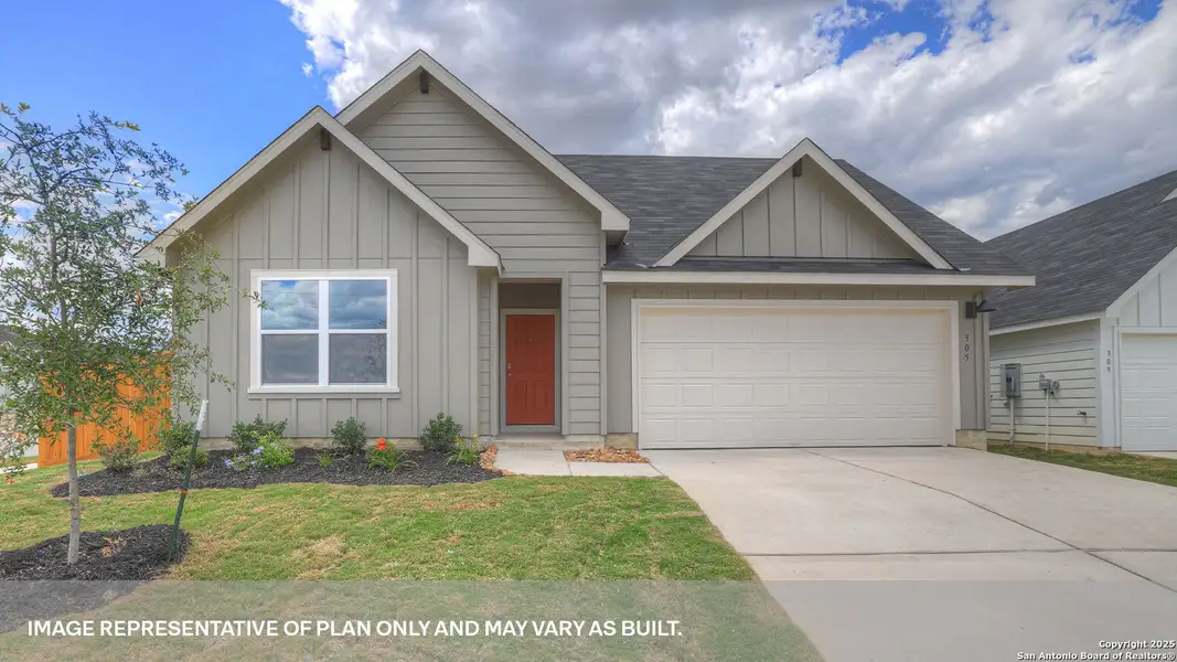 Front exterior of a new home in Trace, San Marcos, TX, highlighting curb appeal (Image 1). Front exterior of a new home in Trace, San Marcos, TX, highlighting curb appeal (Image 1).