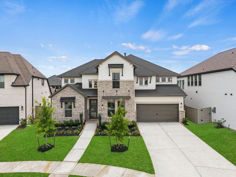 Front exterior of a new home in Pomona, Manvel, TX, highlighting curb appeal (Image 24).
