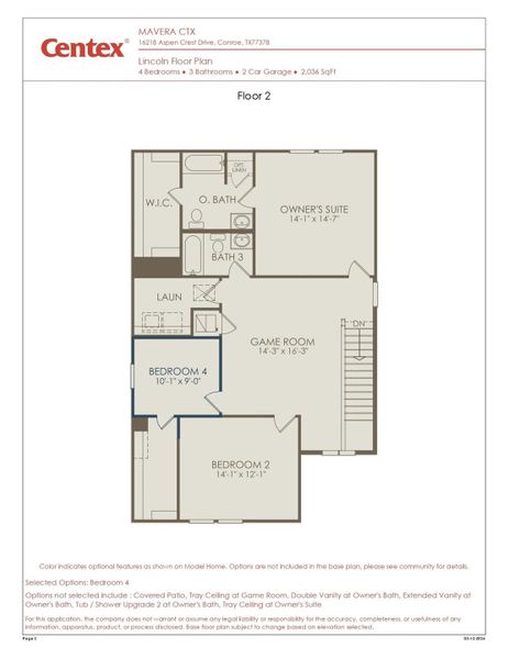 2D floor plan layout of this home in Mavera, Conroe, TX (Image 3).
