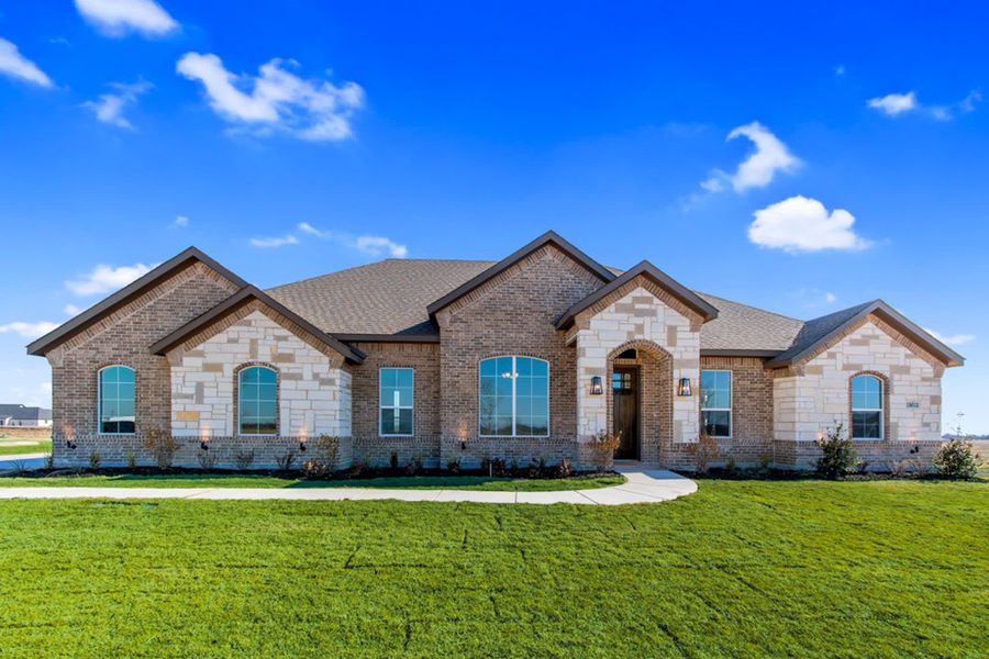 Elevation A with Stone | Concept 2406 at The Meadows in Gunter, TX by Landsea Homes