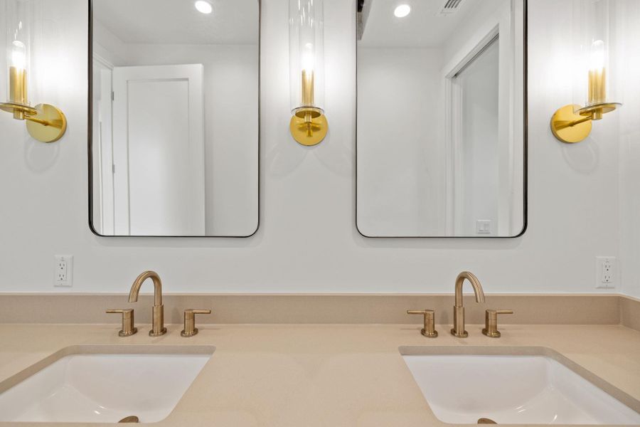 Bathroom with double vanity and recessed lighting Bathroom with double vanity and recessed lighting
