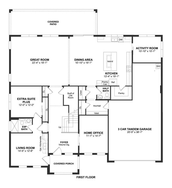 2D floor plan layout for the Sacramento ESP by K. Hovnanian® Homes in Eden Preserve, Altamonte Springs, FL (Image 3).