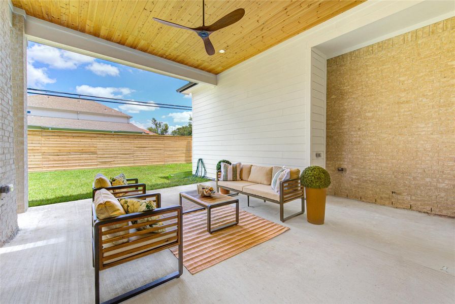 With ample room for multiple seating and dining areas, this inviting space overlooks the private backyard and is prepped for the ultimate outdoor kitchen, offering endless possibilities for alfresco dining, game-day gatherings, and quiet evenings under the stars.