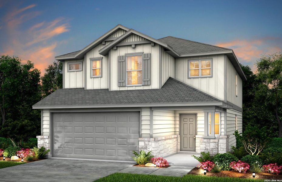 Front exterior of a new home in Lily Springs, Seguin, TX, highlighting curb appeal (Image 1). Front exterior of a new home in Lily Springs, Seguin, TX, highlighting curb appeal (Image 1).