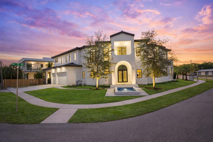 AI enhanced - grass and fountain AI enhanced - grass and fountain