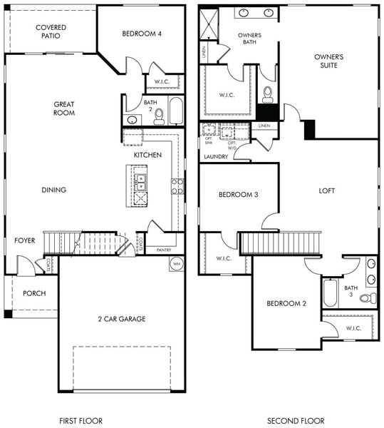 2D floor plan layout for the Vineyard by Meritage Homes in La Estancia - Homestead, Tucson, AZ (Image 3).