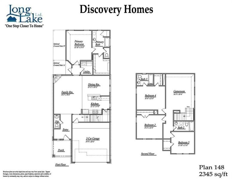 Plan 148 features 4 bedrooms, 3 full baths, 1 half bath and over 2,300 square feet of living space.