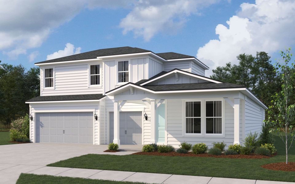 Representative exterior photo of a completed home built from the Mahogany Grand by Pulte Homes in Terrapin Creek, Jacksonville, FL (Image 1). Representative exterior photo of a completed home built from the Mahogany Grand by Pulte Homes in Terrapin Creek, Jacksonville, FL (Image 1).