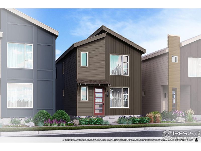 Front exterior of a new home in Baseline, Broomfield, CO, highlighting curb appeal (Image 1).
