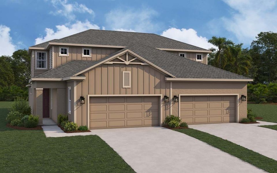 Front exterior of a new home in Fairway Pointe - 55+ Villa Community, Sun City Center, FL, highlighting curb appeal (Image 17).