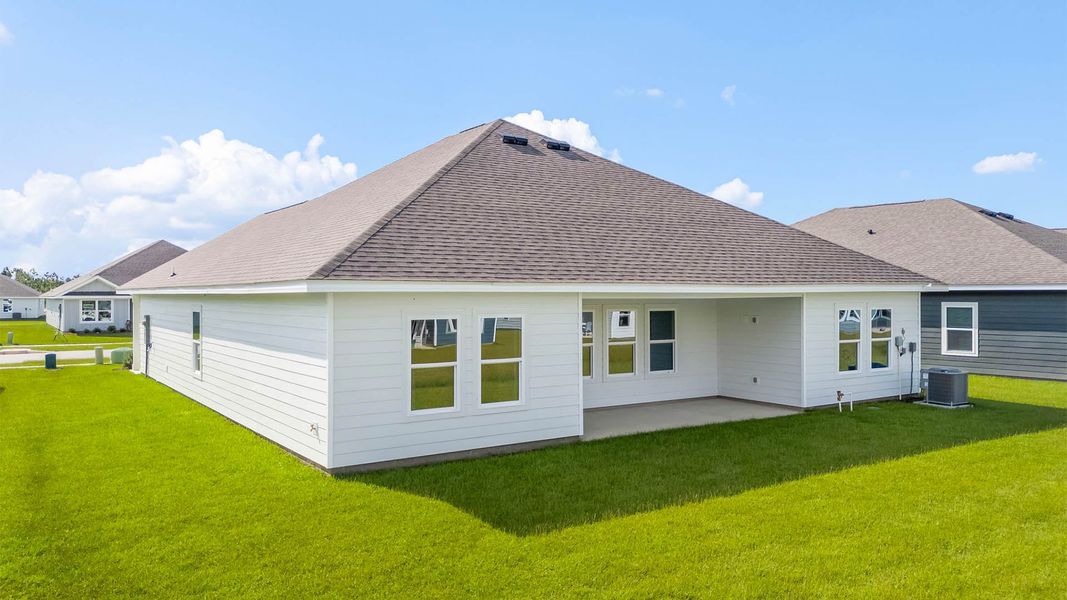 Front exterior of a new home in Liberty, Panama City, FL, highlighting curb appeal (Image 19). Front exterior of a new home in Liberty, Panama City, FL, highlighting curb appeal (Image 19).