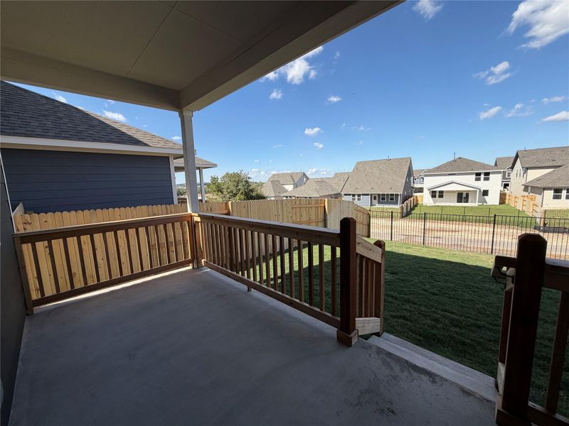 Exterior details and patio area of a home in Cannon Ranch 40s, Dripping Springs (Image 19).