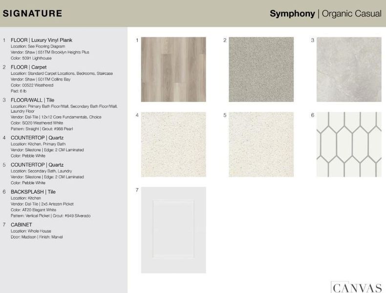 212 Spring Bluff Lane design selections. Home is currently under construction and selections are subject to change.