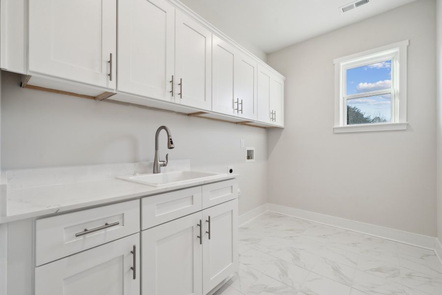 A white kitchen with white cabinets.
