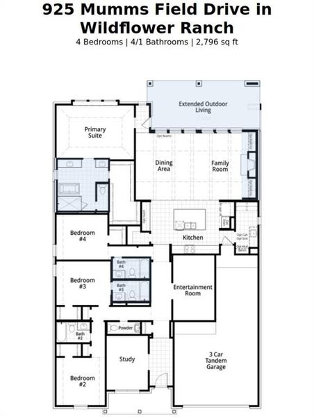 2D floor plan layout of this home in Wildflower Ranch, Dish, TX (Image 4).