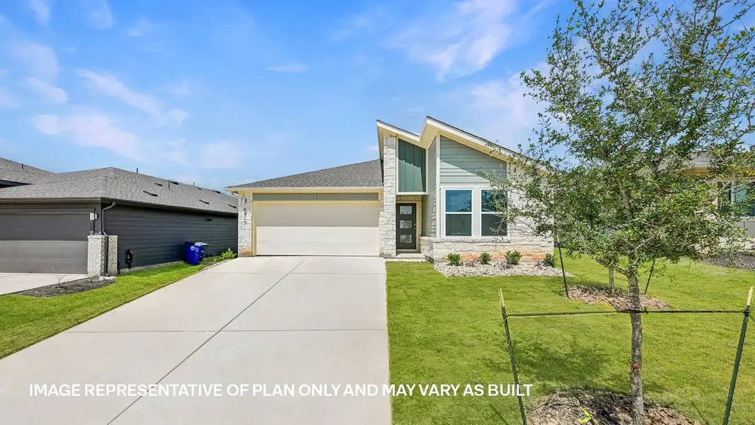Front exterior of a new home in Trails at Wildhorse, Austin, TX, highlighting curb appeal (Image 2).