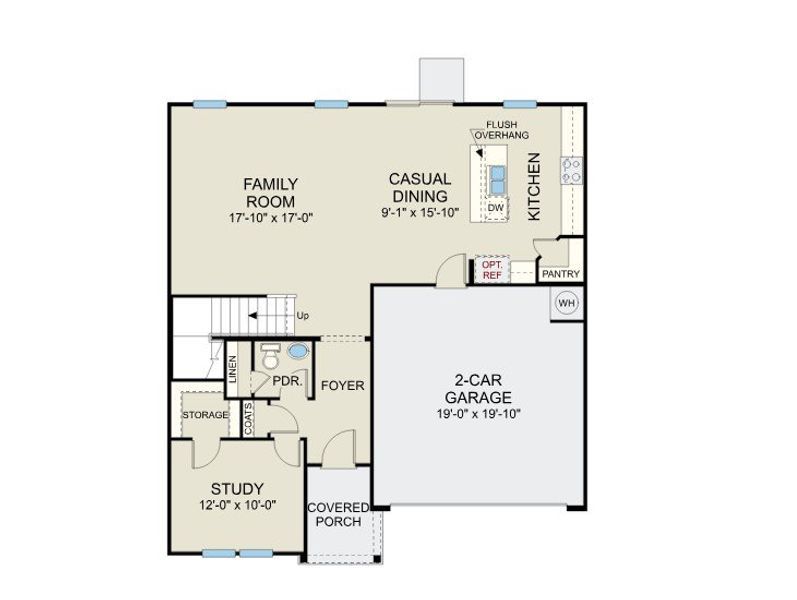 2D floor plan layout for the Prelude - Single Family Homes by Dream Finders Homes in Standley Ridge, Spring Lake, NC (Image 4).