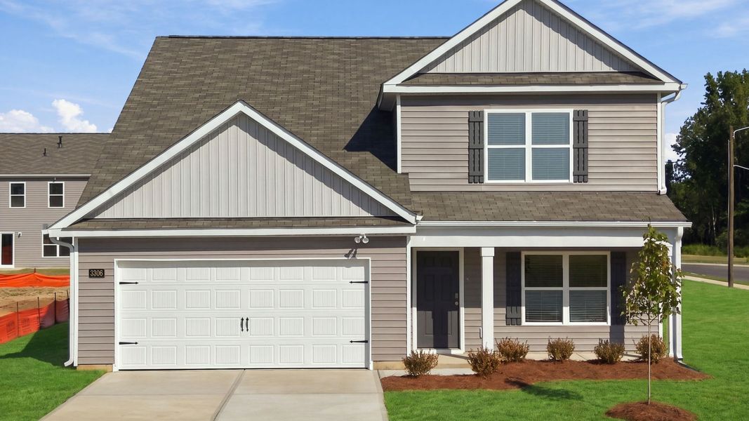 Front exterior of a new home in Bynum Farms, Farmville, NC, highlighting curb appeal (Image 21).