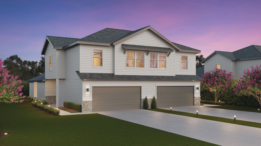 Representative exterior photo of a completed home built from the Duplex 1676 by TwoTen Communities in Amanda Park, San Antonio, TX (Image 19).